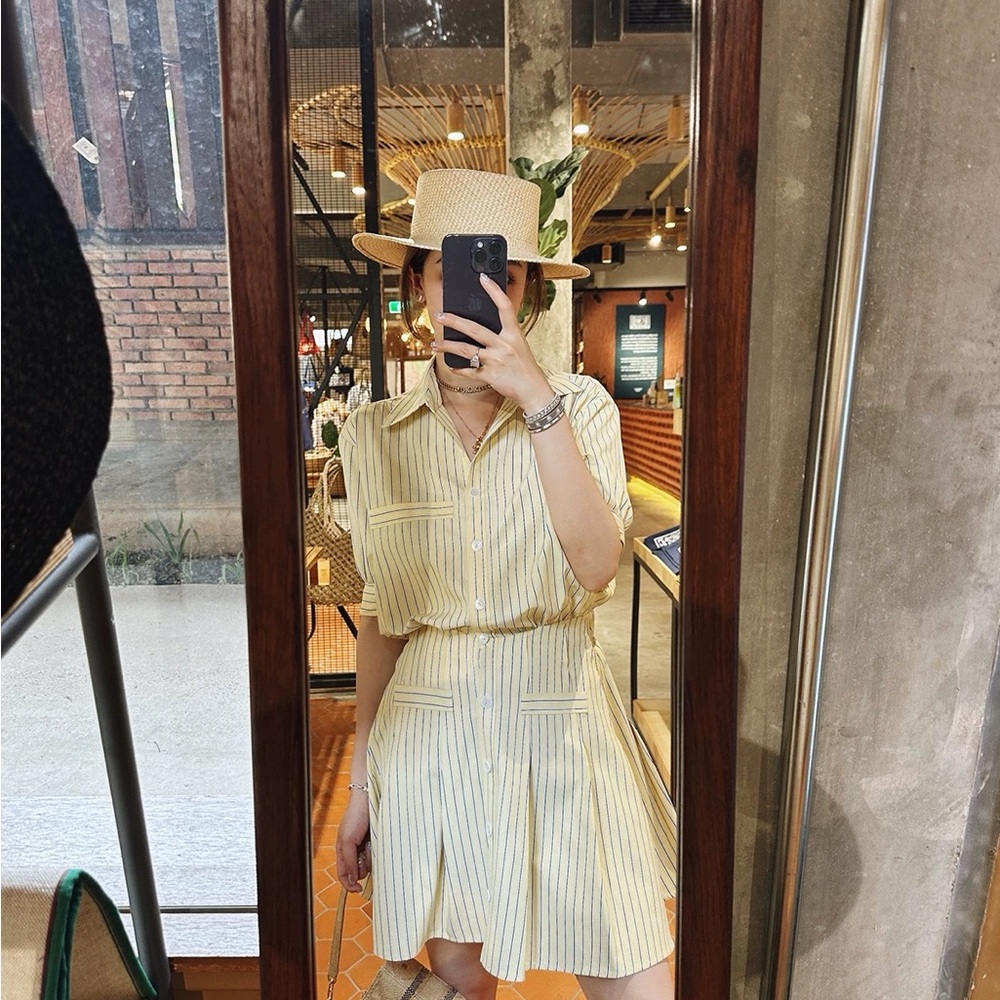 Cream Pleated Tie Front Mini Sundress